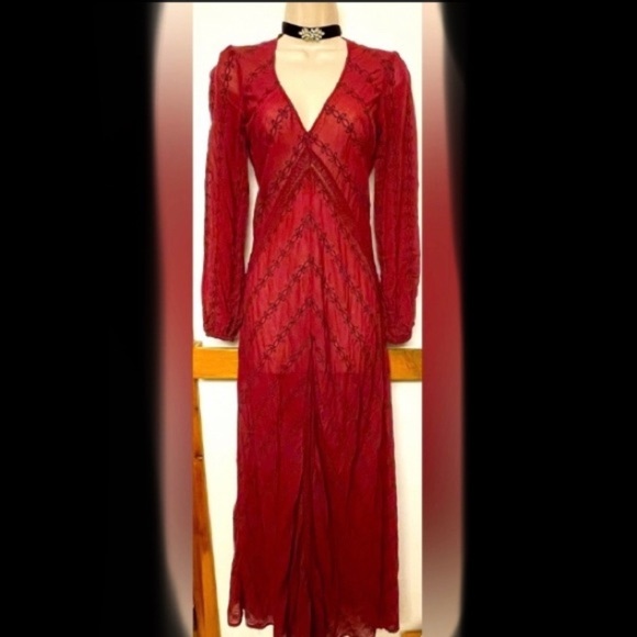 Rare!! Vintage Free People "Sandcastles in the Sky” Maxi embroidered dress (XS) - Picture 8 of 16